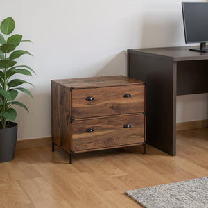 HomeRoots 30" Walnut Wood Two-Drawer Filing Cabinet - Stylish Storage Solution for Home and Office Organization 568313