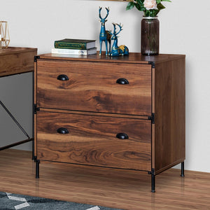 HomeRoots 30" Walnut Wood Two-Drawer Filing Cabinet - Stylish Storage Solution for Home and Office Organization 568313