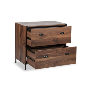 HomeRoots 30" Walnut Wood Two-Drawer Filing Cabinet - Stylish Storage Solution for Home and Office Organization 568313