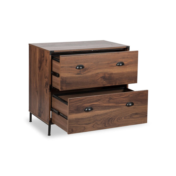 HomeRoots 30" Walnut Wood Two-Drawer Filing Cabinet - Stylish Storage Solution for Home and Office Organization 568313