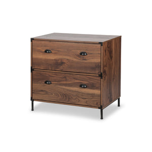 HomeRoots 30" Walnut Wood Two-Drawer Filing Cabinet - Stylish Storage Solution for Home and Office Organization 568313