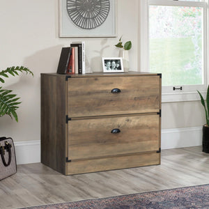 HomeRoots 30" Oak Wood Two-Drawer Filing Cabinet - Stylish Storage Solution for Home or Office Workspace Needs 568314