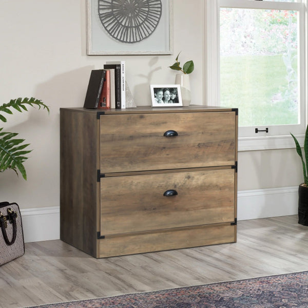 HomeRoots 30" Oak Wood Two-Drawer Filing Cabinet - Stylish Storage Solution for Home or Office Workspace Needs 568314