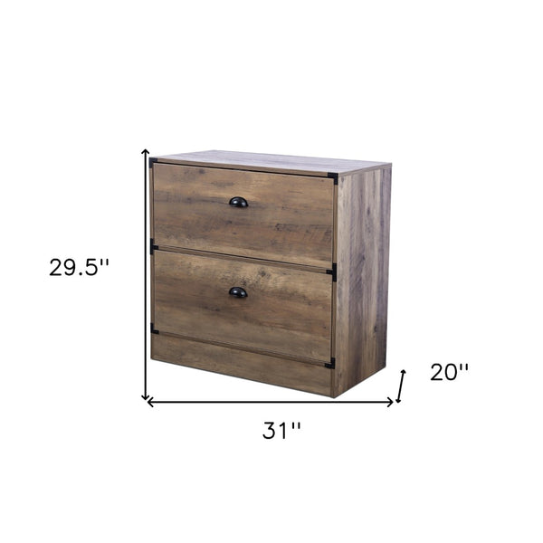 HomeRoots 30" Oak Wood Two-Drawer Filing Cabinet - Stylish Storage Solution for Home or Office Workspace Needs 568314