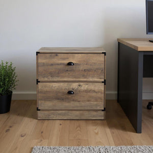 HomeRoots 30" Oak Wood Two-Drawer Filing Cabinet - Stylish Storage Solution for Home or Office Workspace Needs 568314