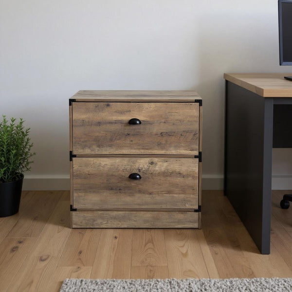 HomeRoots 30" Oak Wood Two-Drawer Filing Cabinet - Stylish Storage Solution for Home or Office Workspace Needs 568314