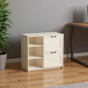 HomeRoots 30" Antiqued White Distressed Wood Filing Cabinet - Vintage Charm Meets Practical Storage Solution 568316