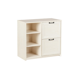 HomeRoots 30" Antiqued White Distressed Wood Filing Cabinet - Vintage Charm Meets Practical Storage Solution 568316