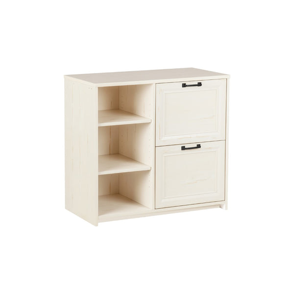 HomeRoots 30" Antiqued White Distressed Wood Filing Cabinet - Vintage Charm Meets Practical Storage Solution 568316