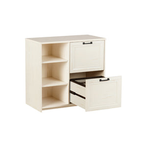 HomeRoots 30" Antiqued White Distressed Wood Filing Cabinet - Vintage Charm Meets Practical Storage Solution 568316