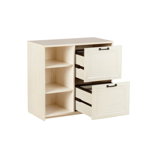 HomeRoots 30" Antiqued White Distressed Wood Filing Cabinet - Vintage Charm Meets Practical Storage Solution 568316