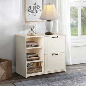 HomeRoots 30" Antiqued White Distressed Wood Filing Cabinet - Vintage Charm Meets Practical Storage Solution 568316