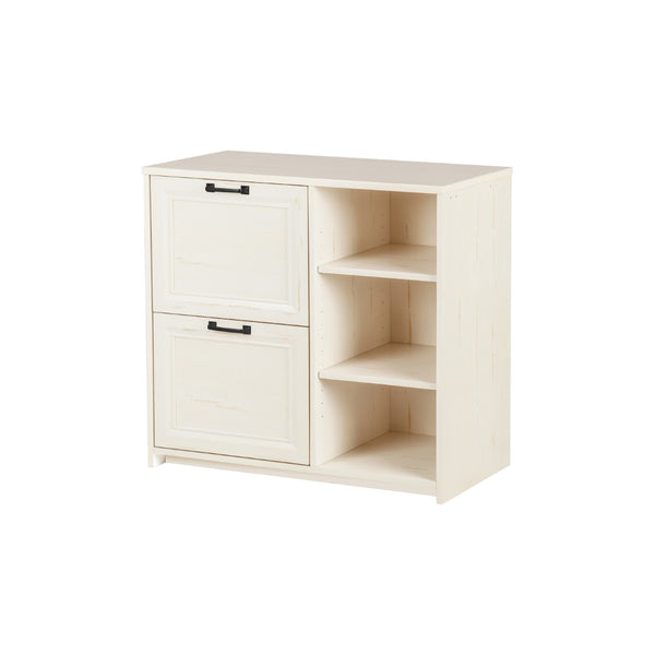 HomeRoots 30" Antiqued White Distressed Wood Filing Cabinet - Vintage Charm Meets Practical Storage Solution 568316