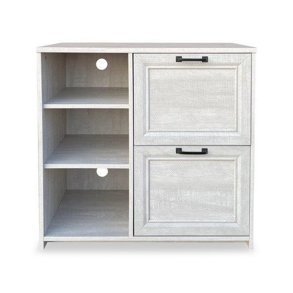 HomeRoots 30" Light Gray Distressed Wood Filing Cabinet - Rustic Two-Drawer Storage for Home & Office Spaces 568317