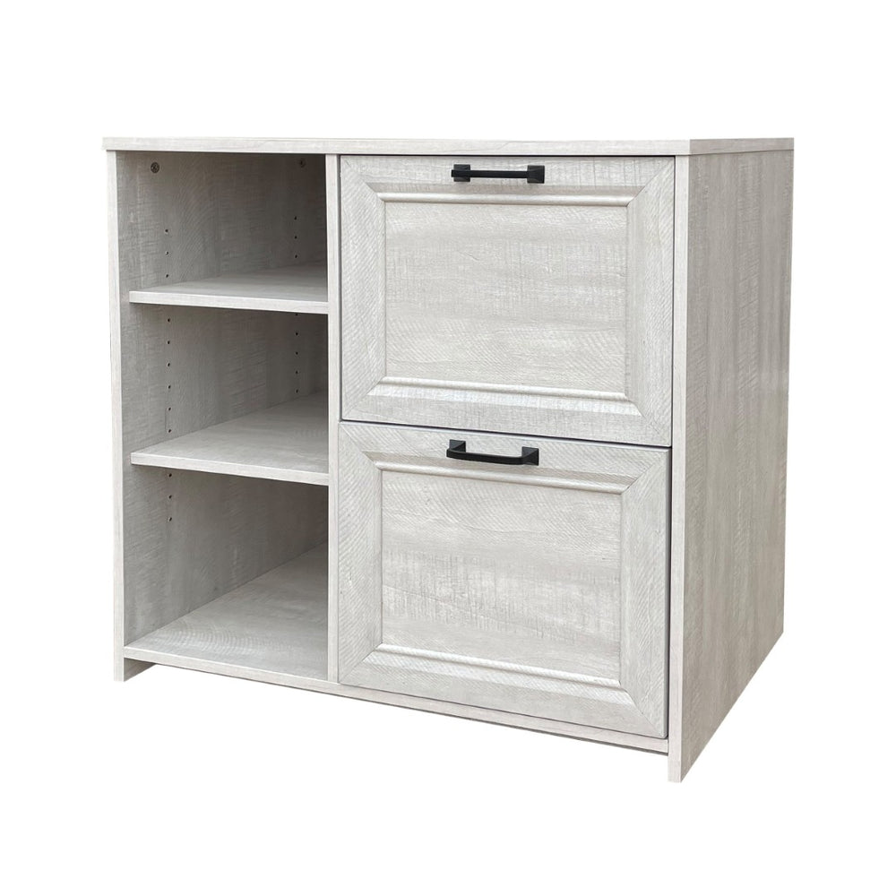 HomeRoots 30" Light Gray Distressed Wood Filing Cabinet - Rustic Two-Drawer Storage for Home & Office Spaces 568317