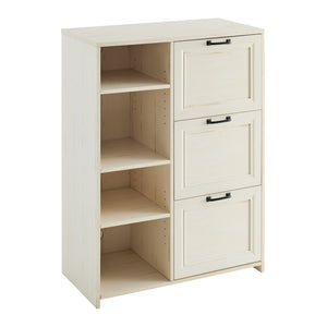 HomeRoots 43" Antiqued White Distressed Wood Filing Cabinet with 3 Drawers for Stylish Home Office Storage Solutions 568319
