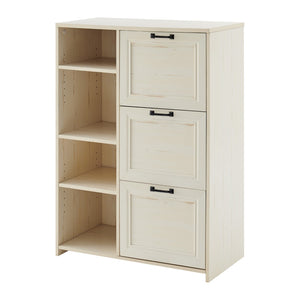 HomeRoots 43" Antiqued White Distressed Wood Filing Cabinet with 3 Drawers for Stylish Home Office Storage Solutions 568319