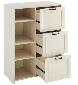 HomeRoots 43" Antiqued White Distressed Wood Filing Cabinet with 3 Drawers for Stylish Home Office Storage Solutions 568319