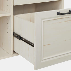 HomeRoots 43" Antiqued White Distressed Wood Filing Cabinet with 3 Drawers for Stylish Home Office Storage Solutions 568319