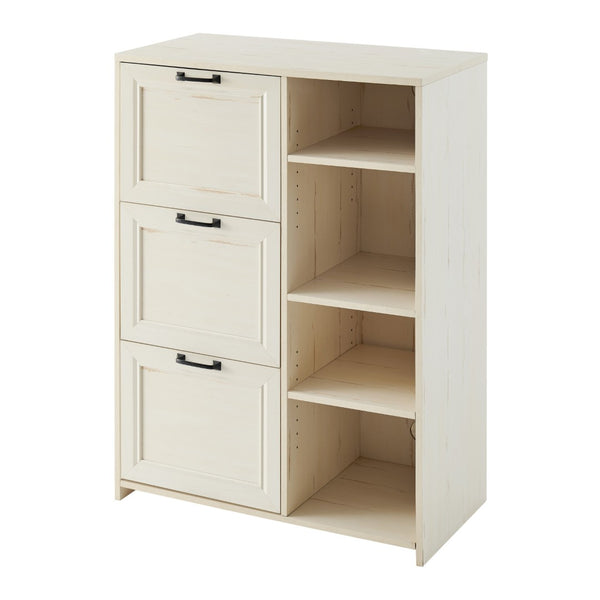 HomeRoots 43" Antiqued White Distressed Wood Filing Cabinet with 3 Drawers for Stylish Home Office Storage Solutions 568319