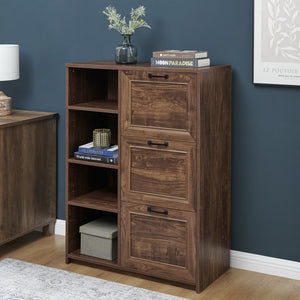 HomeRoots 43" Rustic Walnut Distressed Wood Filing Cabinet with 3 Spacious Drawers for Stylish Organization 568320