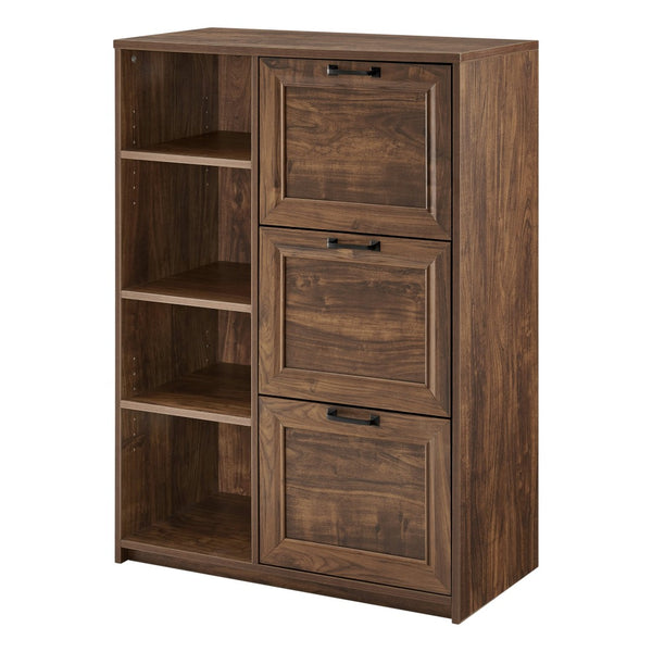 HomeRoots 43" Rustic Walnut Distressed Wood Filing Cabinet with 3 Spacious Drawers for Stylish Organization 568320