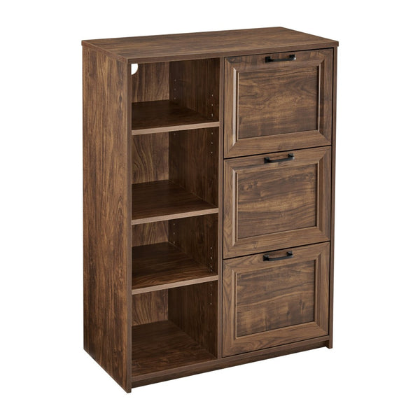 HomeRoots 43" Rustic Walnut Distressed Wood Filing Cabinet with 3 Spacious Drawers for Stylish Organization 568320