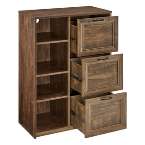 HomeRoots 43" Rustic Walnut Distressed Wood Filing Cabinet with 3 Spacious Drawers for Stylish Organization 568320