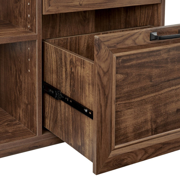 HomeRoots 43" Rustic Walnut Distressed Wood Filing Cabinet with 3 Spacious Drawers for Stylish Organization 568320