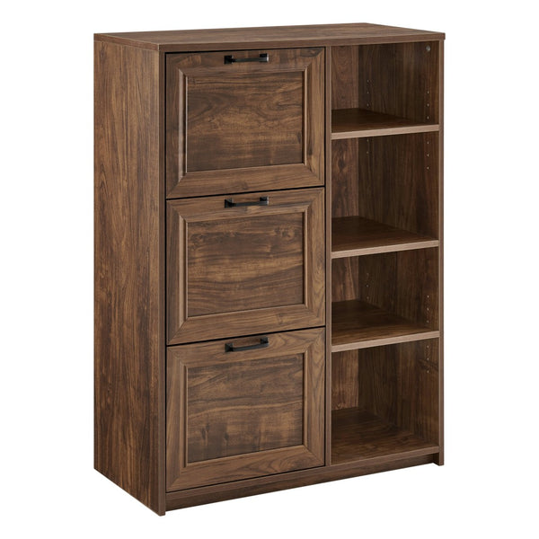 HomeRoots 43" Rustic Walnut Distressed Wood Filing Cabinet with 3 Spacious Drawers for Stylish Organization 568320