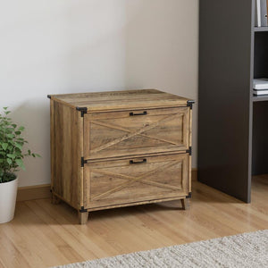 HomeRoots 30" Oak Wood Filing Cabinet with Two Drawers – Elegant Storage Solution for Home or Office Spaces 568321