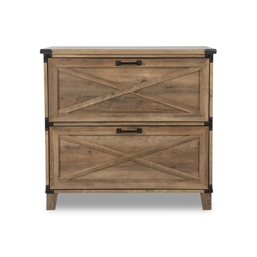 HomeRoots 30" Oak Wood Filing Cabinet with Two Drawers – Elegant Storage Solution for Home or Office Spaces 568321