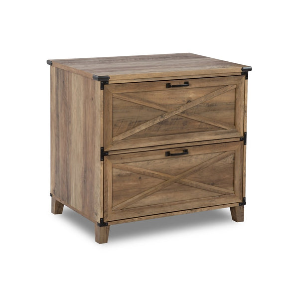 HomeRoots 30" Oak Wood Filing Cabinet with Two Drawers – Elegant Storage Solution for Home or Office Spaces 568321