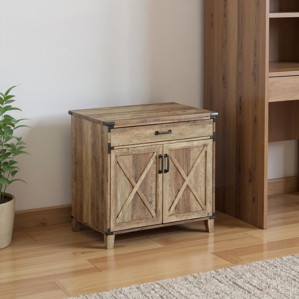 HomeRoots 30" Oak Wood Drawer Filing Cabinet - Elegant Farmhouse Design with Ample Storage for Home & Office 568322