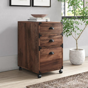 HomeRoots 27" Walnut Wood Filing Cabinet - Stylish 3 Drawers for Organized Workspaces, Compact Design & Easy Setup 568323