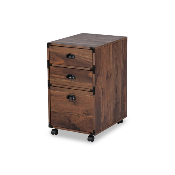 HomeRoots 27" Walnut Wood Filing Cabinet - Stylish 3 Drawers for Organized Workspaces, Compact Design & Easy Setup 568323
