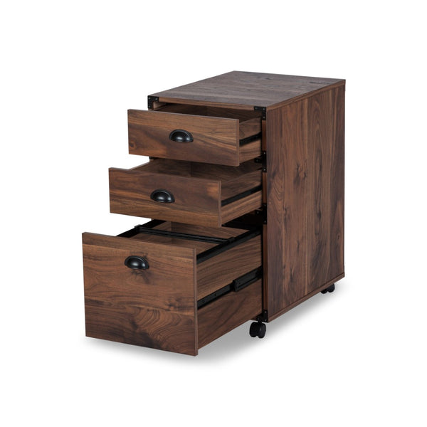 HomeRoots 27" Walnut Wood Filing Cabinet - Stylish 3 Drawers for Organized Workspaces, Compact Design & Easy Setup 568323