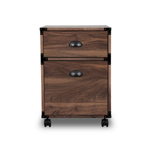 HomeRoots 22" Walnut Wood Two-Drawer Rolling Filing Cabinet – Stylish, Compact Storage for Home & Office Spaces 568324
