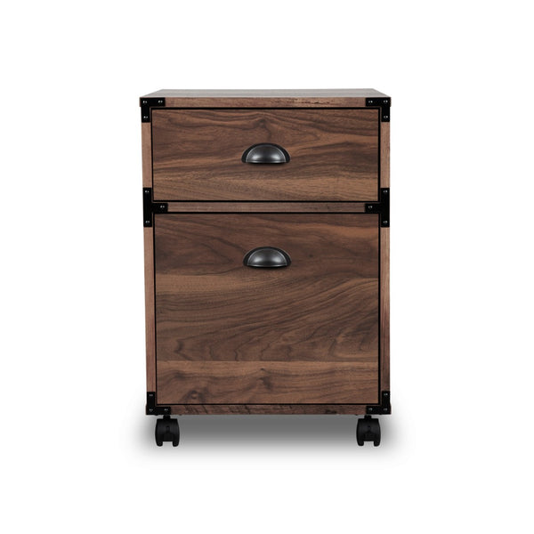 HomeRoots 22" Walnut Wood Two-Drawer Rolling Filing Cabinet – Stylish, Compact Storage for Home & Office Spaces 568324