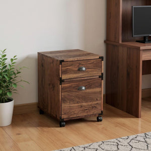HomeRoots 22" Walnut Wood Two-Drawer Rolling Filing Cabinet – Stylish, Compact Storage for Home & Office Spaces 568324