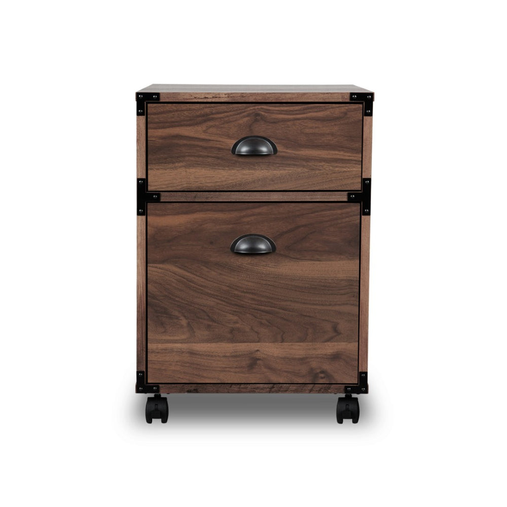 HomeRoots 22" Walnut Wood Two-Drawer Rolling Filing Cabinet – Stylish, Compact Storage for Home & Office Spaces 568324