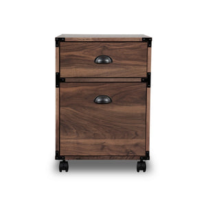 HomeRoots 22" Walnut Wood Two-Drawer Rolling Filing Cabinet – Stylish, Compact Storage for Home & Office Spaces 568324
