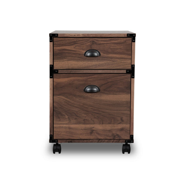 HomeRoots 22" Walnut Wood Two-Drawer Rolling Filing Cabinet – Stylish, Compact Storage for Home & Office Spaces 568324