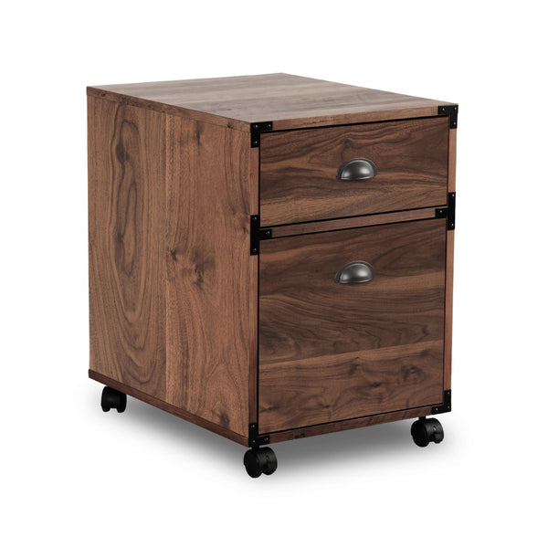 HomeRoots 22" Walnut Wood Two-Drawer Rolling Filing Cabinet – Stylish, Compact Storage for Home & Office Spaces 568324