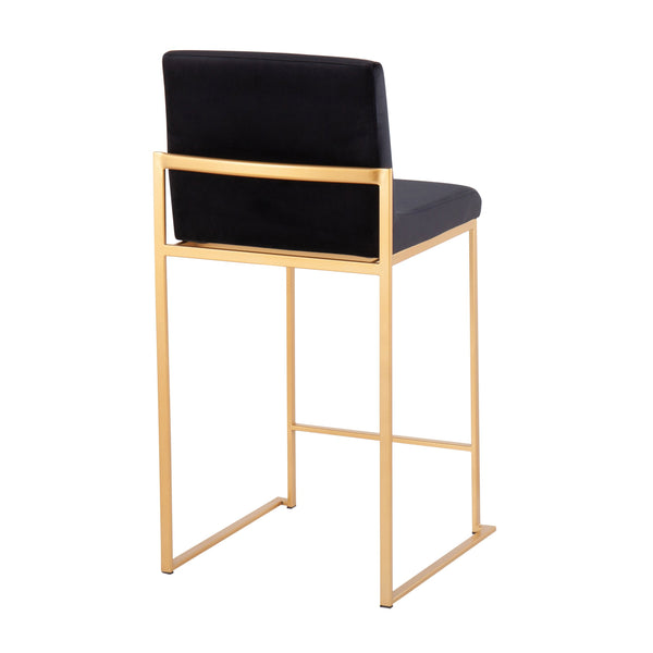 English Elm Fuji 26" High Back Velvet Counter Stools Set Of 3 - Luxurious Black Upholstery & Gold Steel Frame B202P221983