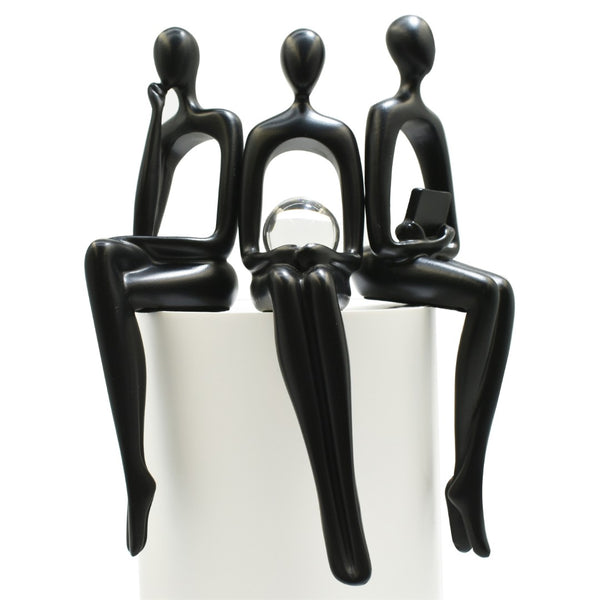 HomeRoots Set of Three Black Resin Sculptures – Modern Minimalist Tabletop Figurines for Home Decoration 568345