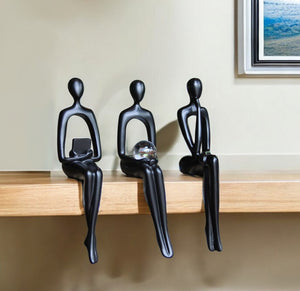HomeRoots Set of Three Black Resin Sculptures – Modern Minimalist Tabletop Figurines for Home Decoration 568345