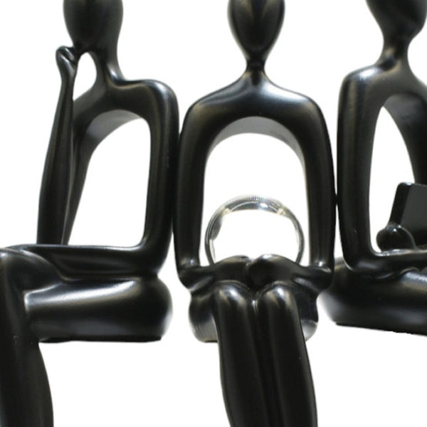 HomeRoots Set of Three Black Resin Sculptures – Modern Minimalist Tabletop Figurines for Home Decoration 568345