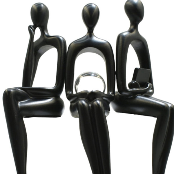 HomeRoots Set of Three Black Resin Sculptures – Modern Minimalist Tabletop Figurines for Home Decoration 568345