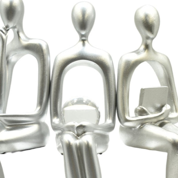 HomeRoots Set of Three Silver Resin People Sculptures - Elegant Modern Art for Home Décor & Gift Ideas 568347